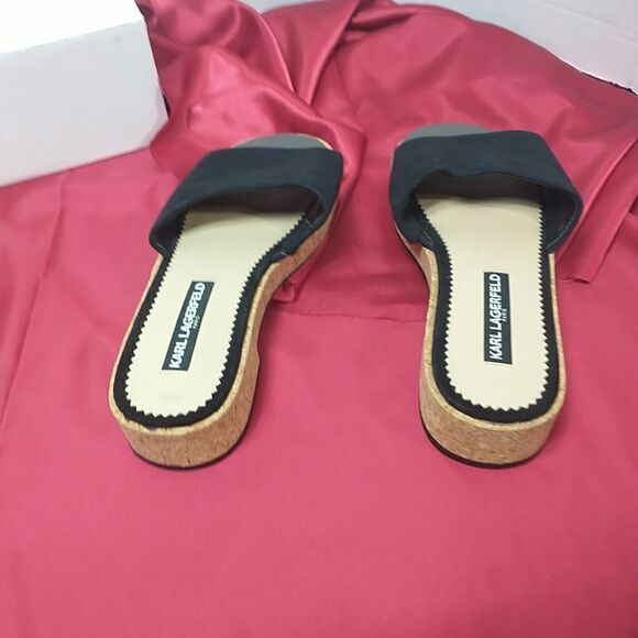 Karl Lagerfeld Platform Cher Sandals Black Slide Womens Size 8.5 M - Picture 4 of 8